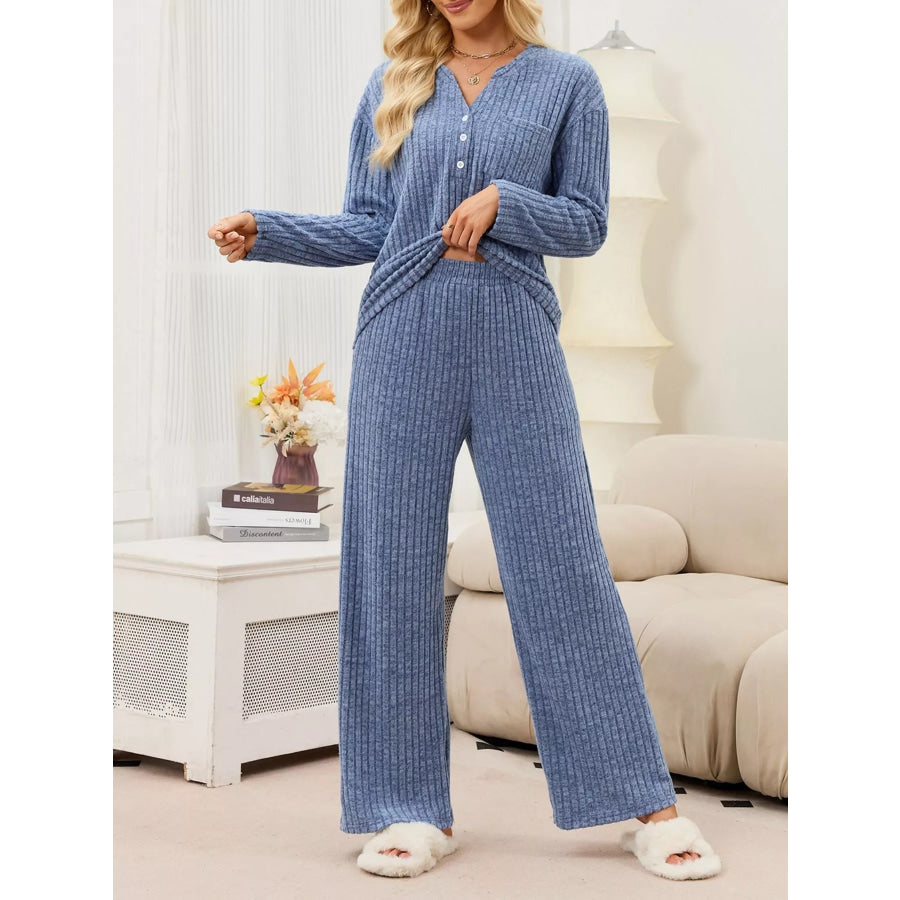 Ribbed Knit Top and Wide-Leg Pants Set Apparel and Accessories
