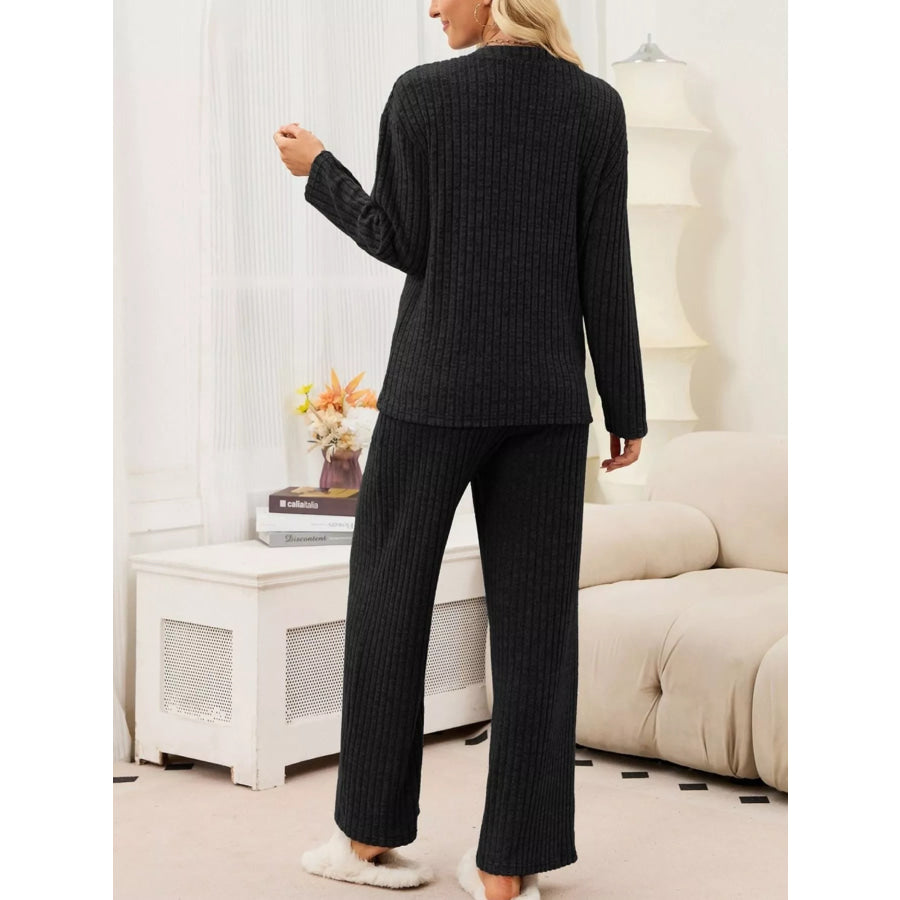 Ribbed Knit Top and Wide-Leg Pants Set Apparel and Accessories
