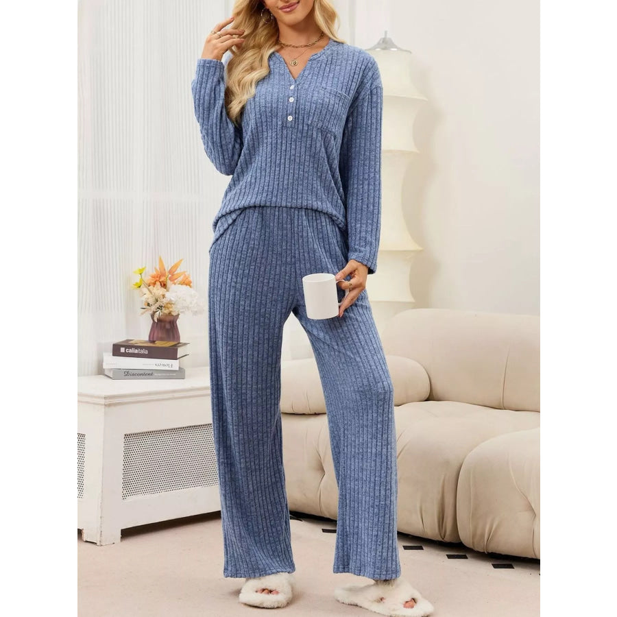 Ribbed Knit Top and Wide-Leg Pants Set Apparel and Accessories