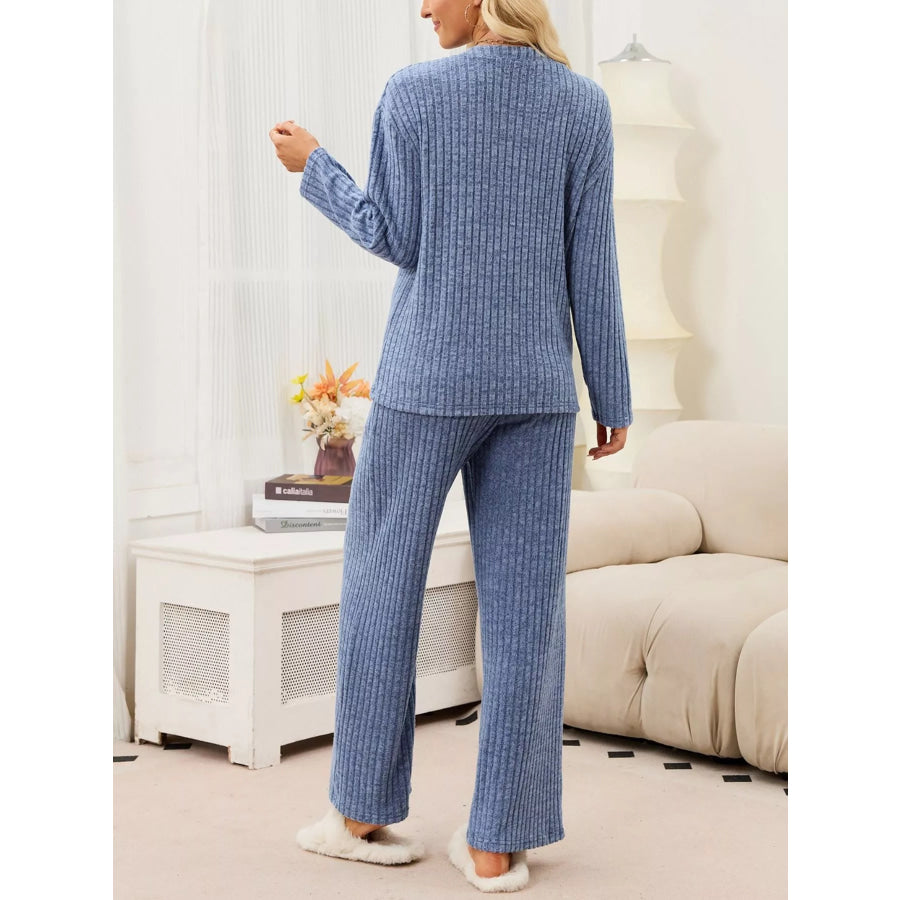 Ribbed Knit Top and Wide-Leg Pants Set Apparel and Accessories