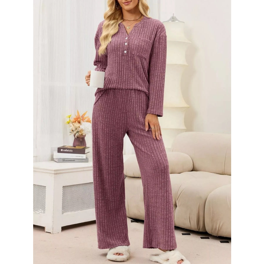 Ribbed Knit Top and Wide-Leg Pants Set Apparel and Accessories