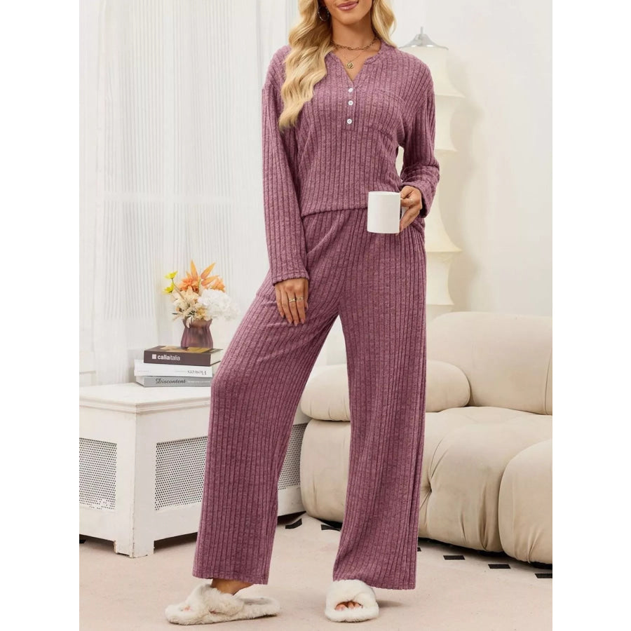 Ribbed Knit Top and Wide-Leg Pants Set Apparel and Accessories