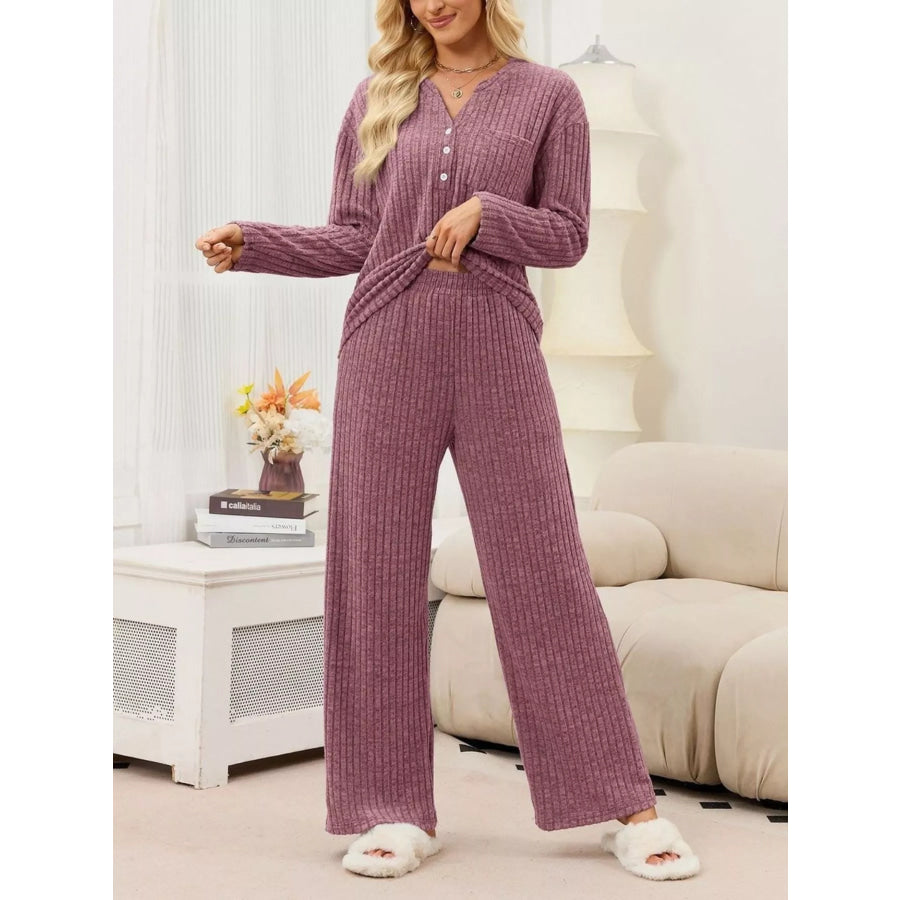 Ribbed Knit Top and Wide-Leg Pants Set Apparel and Accessories