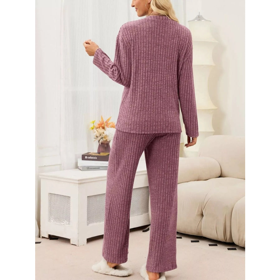 Ribbed Knit Top and Wide-Leg Pants Set Apparel and Accessories