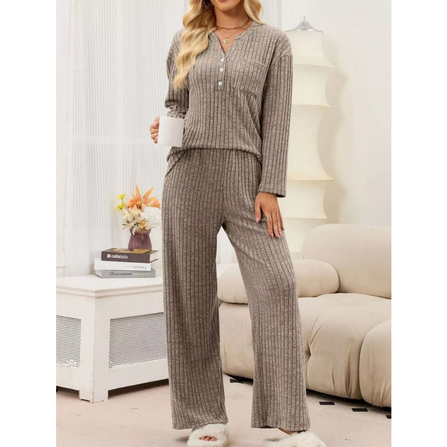 Ribbed Knit Top and Wide-Leg Pants Set Apparel and Accessories