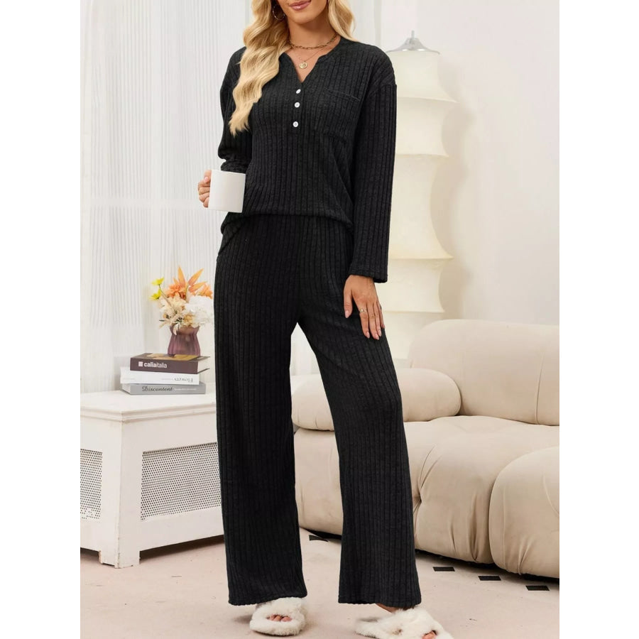 Ribbed Knit Top and Wide-Leg Pants Set Apparel and Accessories