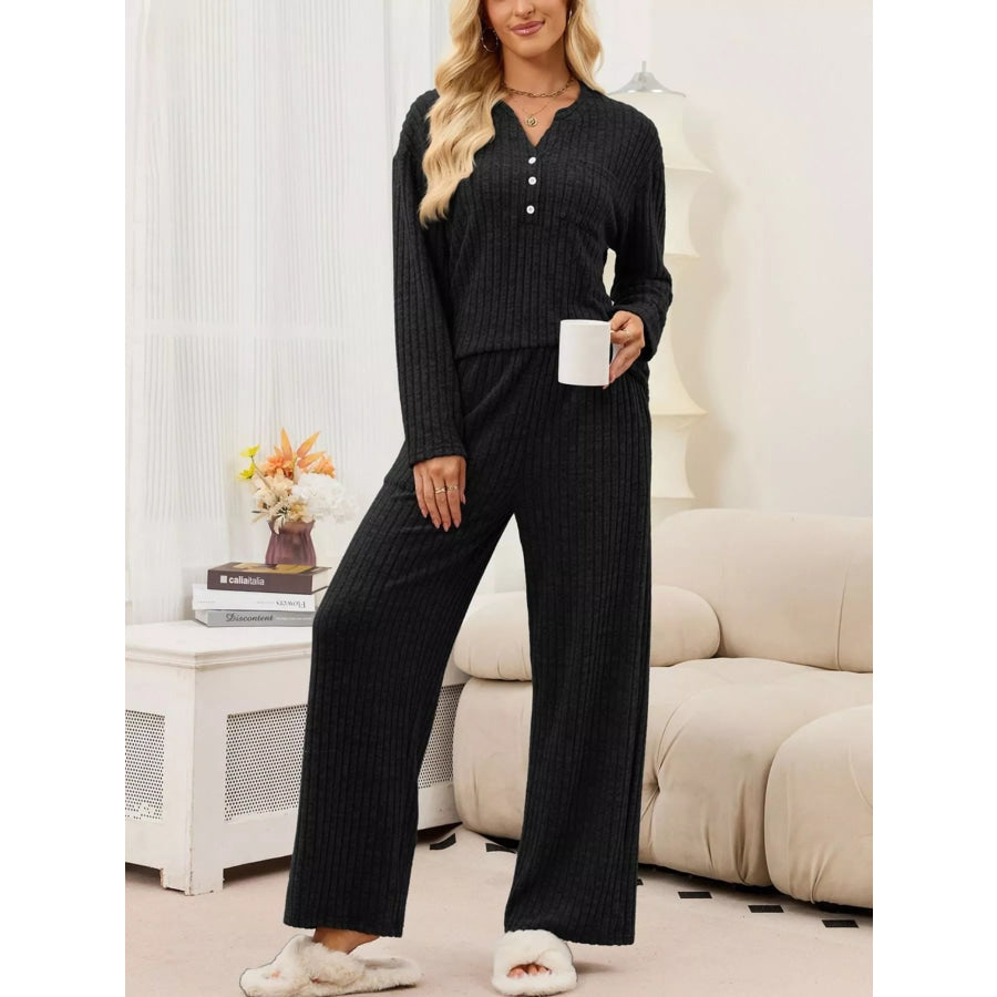Ribbed Knit Top and Wide-Leg Pants Set Apparel and Accessories