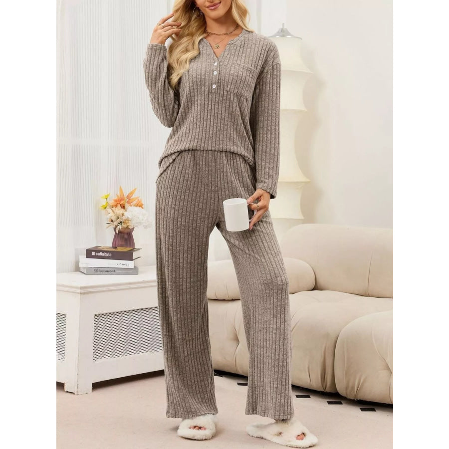 Ribbed Knit Top and Wide-Leg Pants Set Apparel and Accessories
