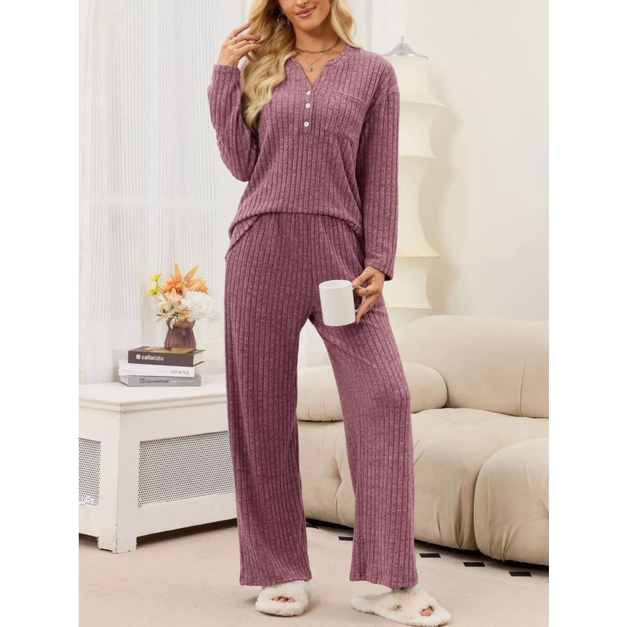 Ribbed Knit Top and Wide-Leg Pants Set Apparel and Accessories