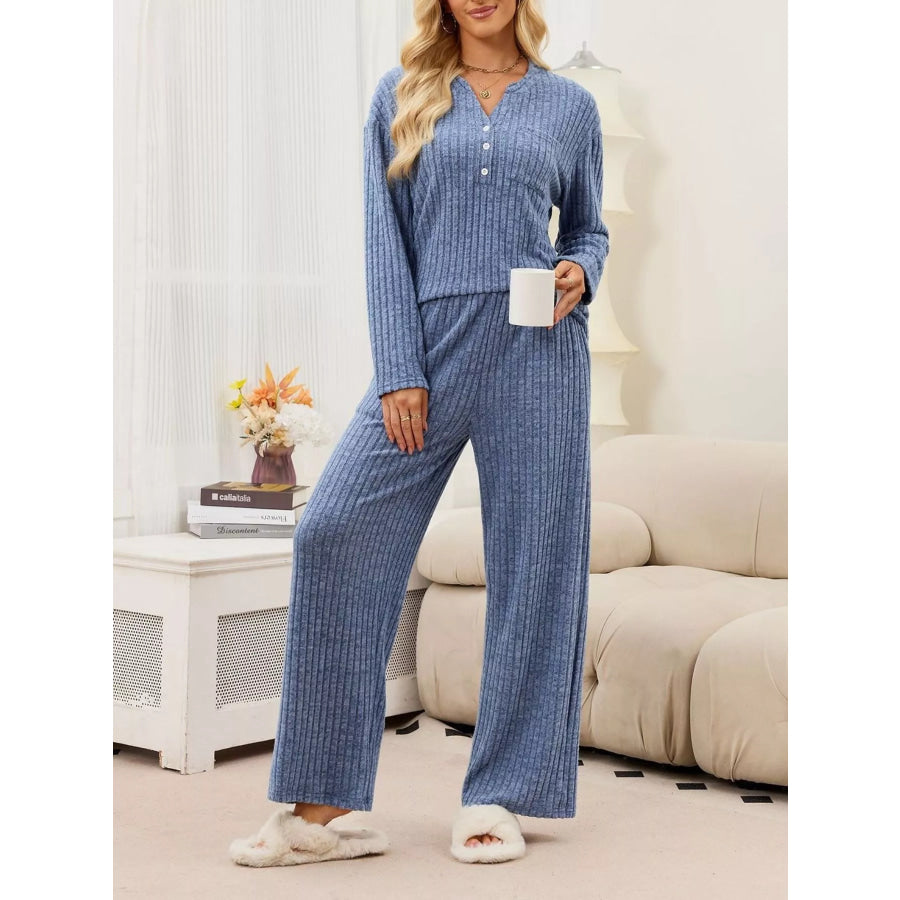Ribbed Knit Top and Wide-Leg Pants Set Apparel and Accessories
