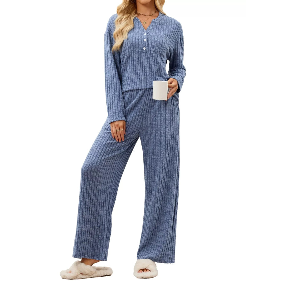 Ribbed Knit Top and Wide-Leg Pants Set Red / S Apparel and Accessories