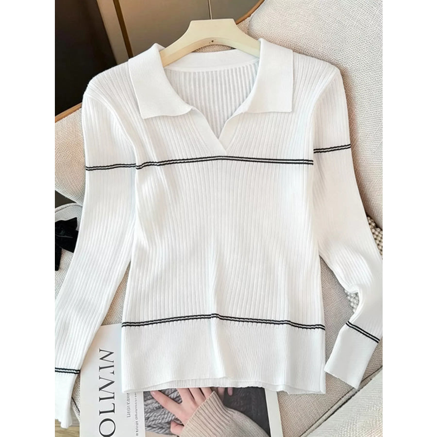 Ribbed Knit Top with Contrast Shawl Apparel and Accessories