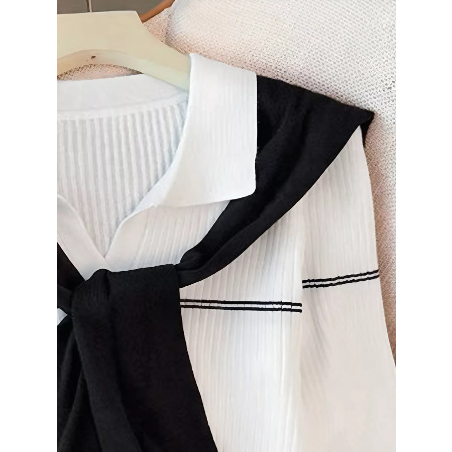 Ribbed Knit Top with Contrast Shawl Apparel and Accessories