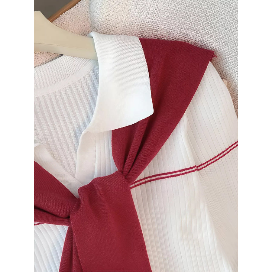 Ribbed Knit Top with Contrast Shawl Apparel and Accessories
