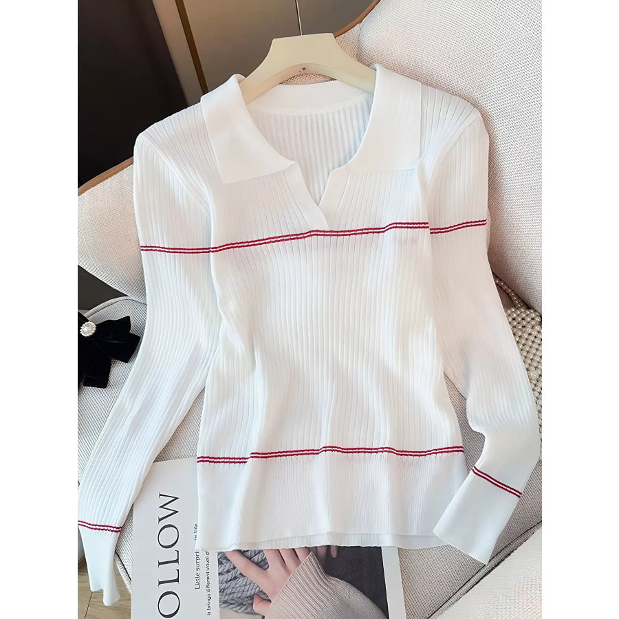 Ribbed Knit Top with Contrast Shawl Apparel and Accessories