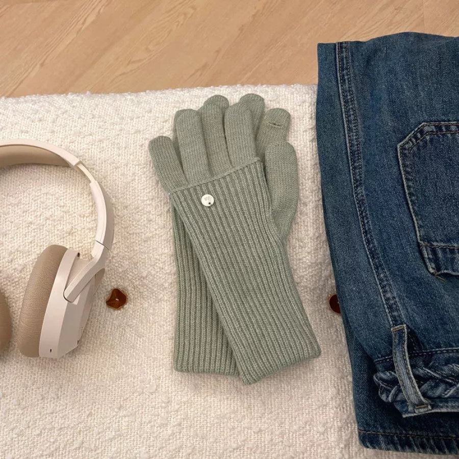 Ribbed Knit Touchscreen Gloves Green / One Size Apparel and Accessories