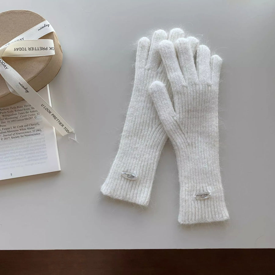 Ribbed Knit Touchscreen Gloves Ivory / One Size Apparel and Accessories