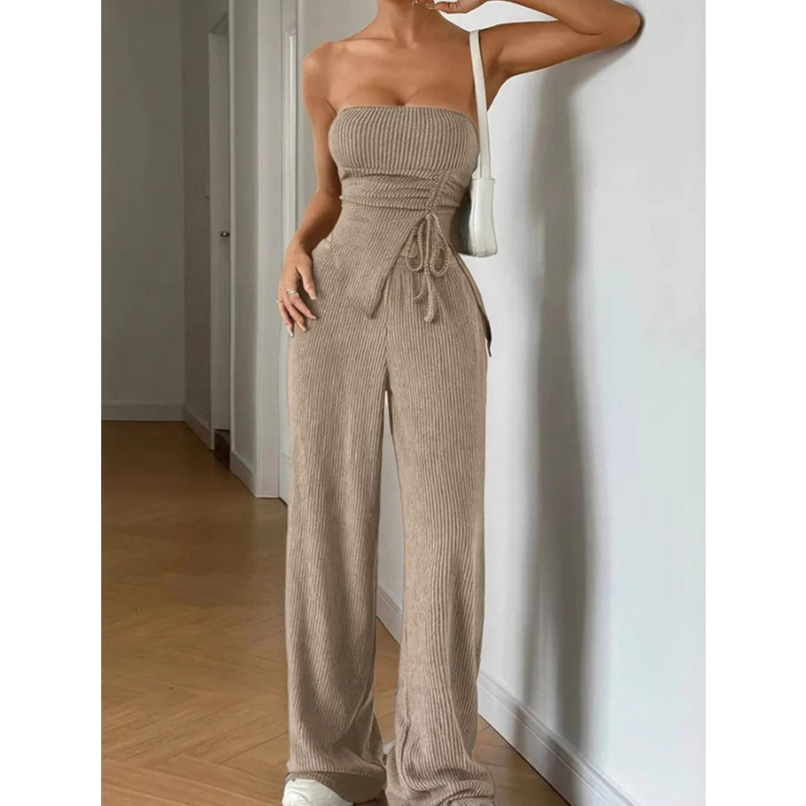 Ribbed Knit Tube Top and Wide Leg Pants Set Apparel and Accessories