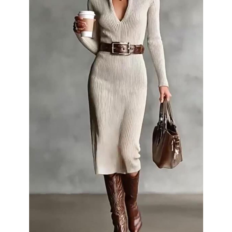 Ribbed Knit Turtleneck Bodycon Sweater Dress Apparel and Accessories