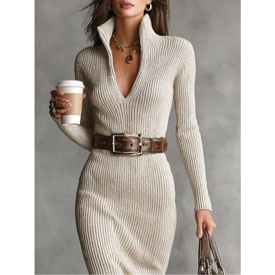 Ribbed Knit Turtleneck Bodycon Sweater Dress Apparel and Accessories