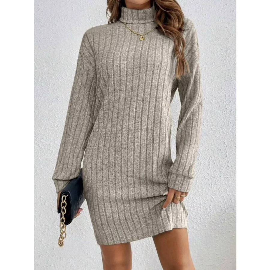 Ribbed Knit Turtleneck Mini Dress Apparel and Accessories