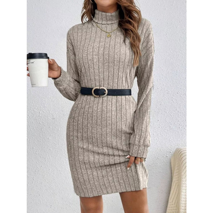 Ribbed Knit Turtleneck Mini Dress Apparel and Accessories