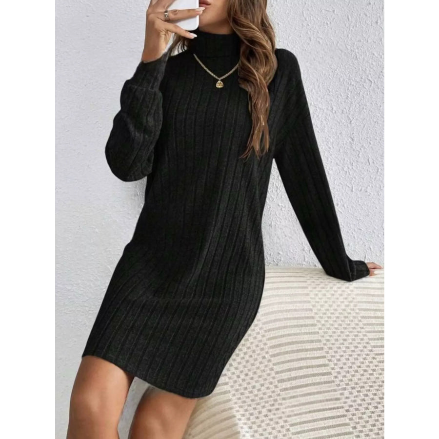 Ribbed Knit Turtleneck Mini Dress Apparel and Accessories