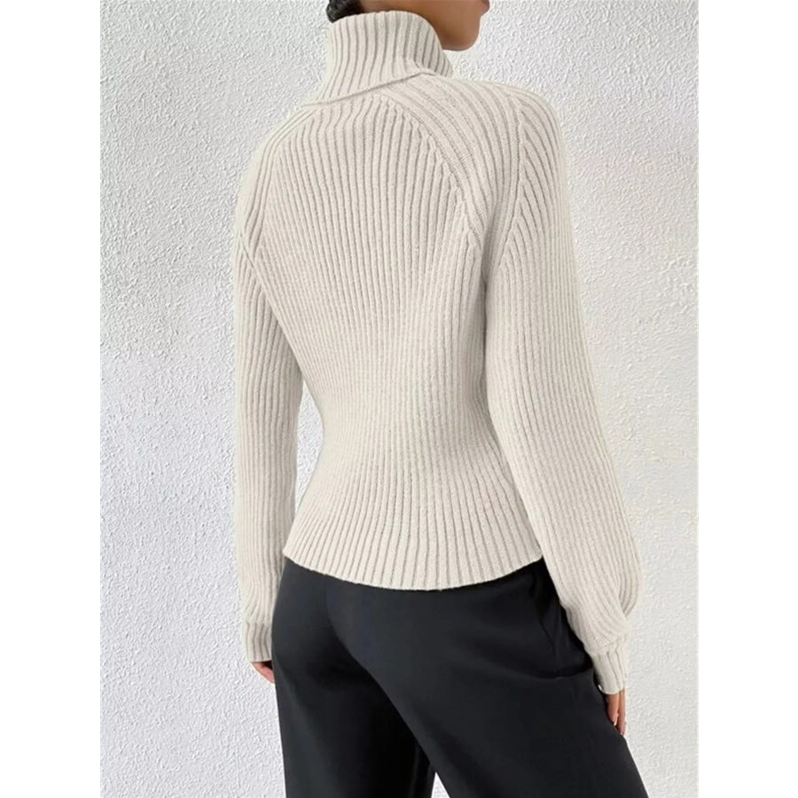 Ribbed Knit Turtleneck Sweater Apparel and Accessories