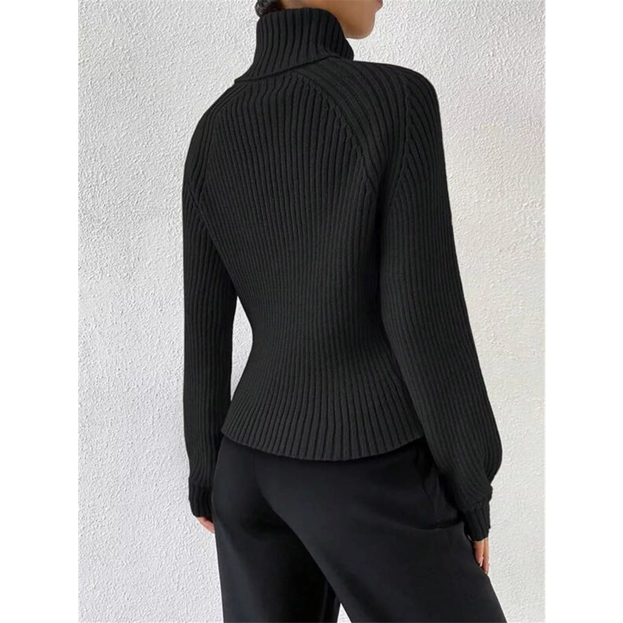 Ribbed Knit Turtleneck Sweater Apparel and Accessories