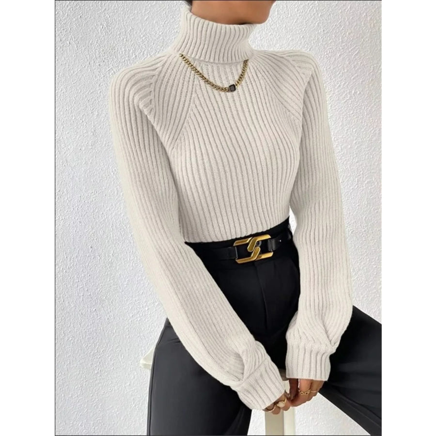 Ribbed Knit Turtleneck Sweater Apparel and Accessories