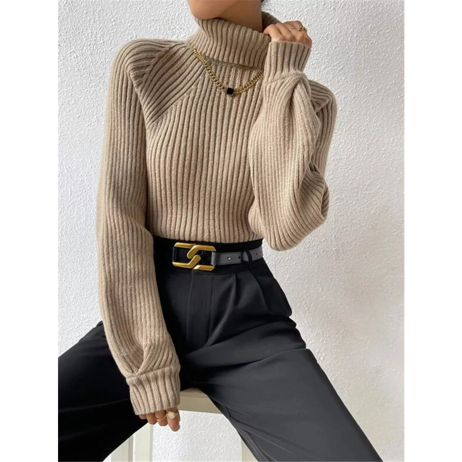 Ribbed Knit Turtleneck Sweater Apparel and Accessories