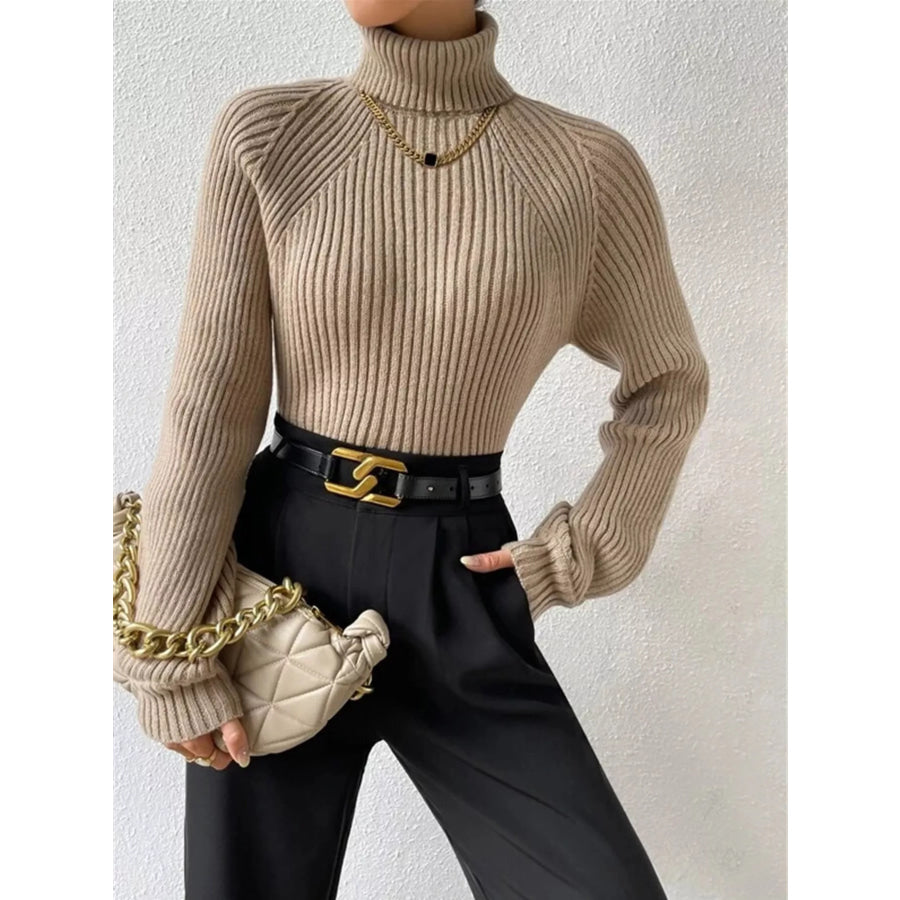 Ribbed Knit Turtleneck Sweater Apparel and Accessories