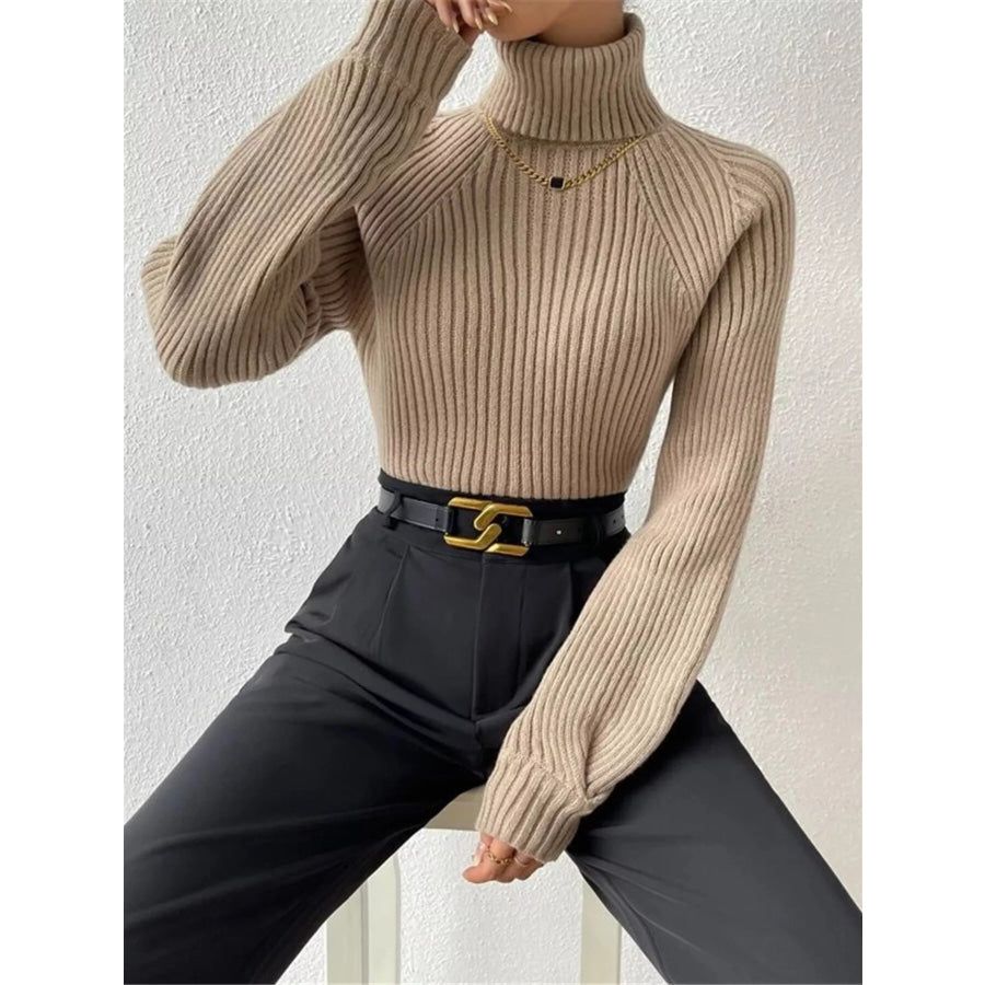 Ribbed Knit Turtleneck Sweater Apparel and Accessories