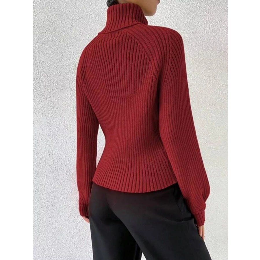 Ribbed Knit Turtleneck Sweater Apparel and Accessories