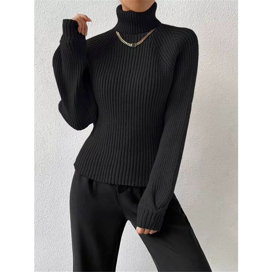 Ribbed Knit Turtleneck Sweater Apparel and Accessories
