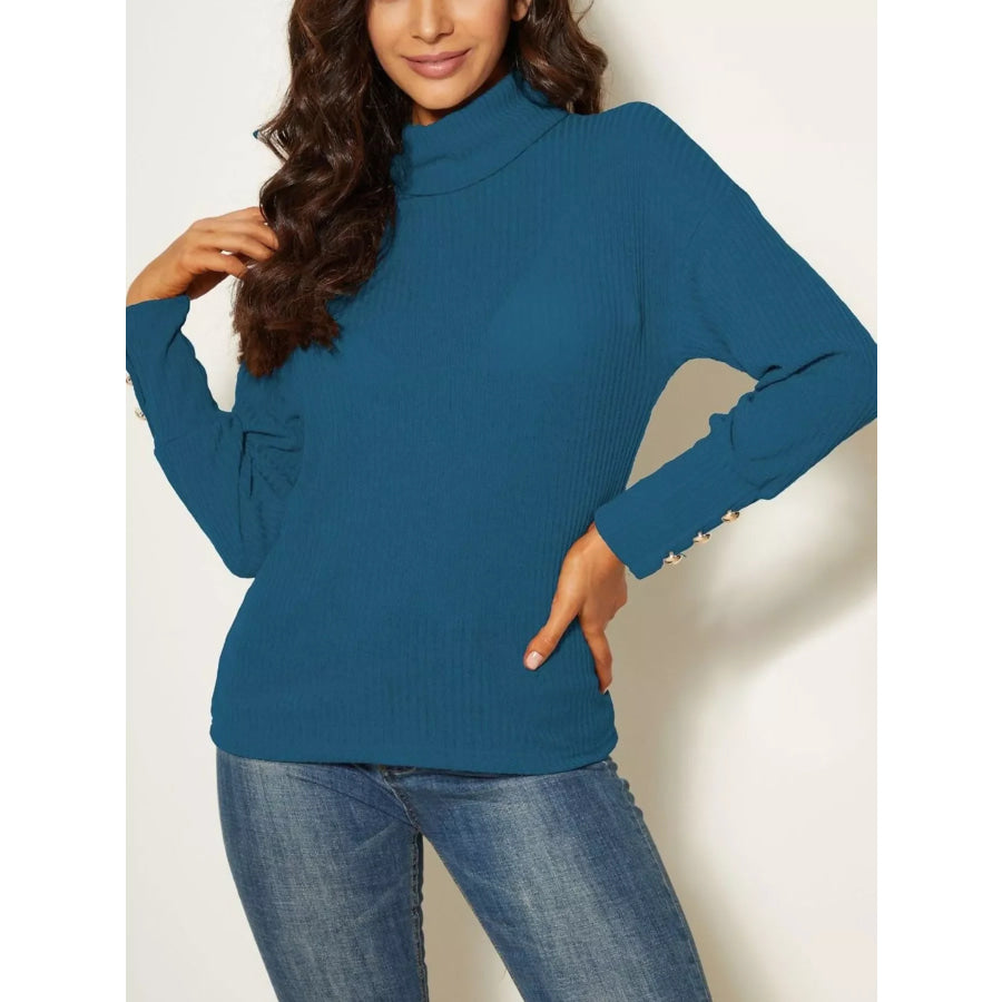 Ribbed Knit Turtleneck Sweater Apparel and Accessories