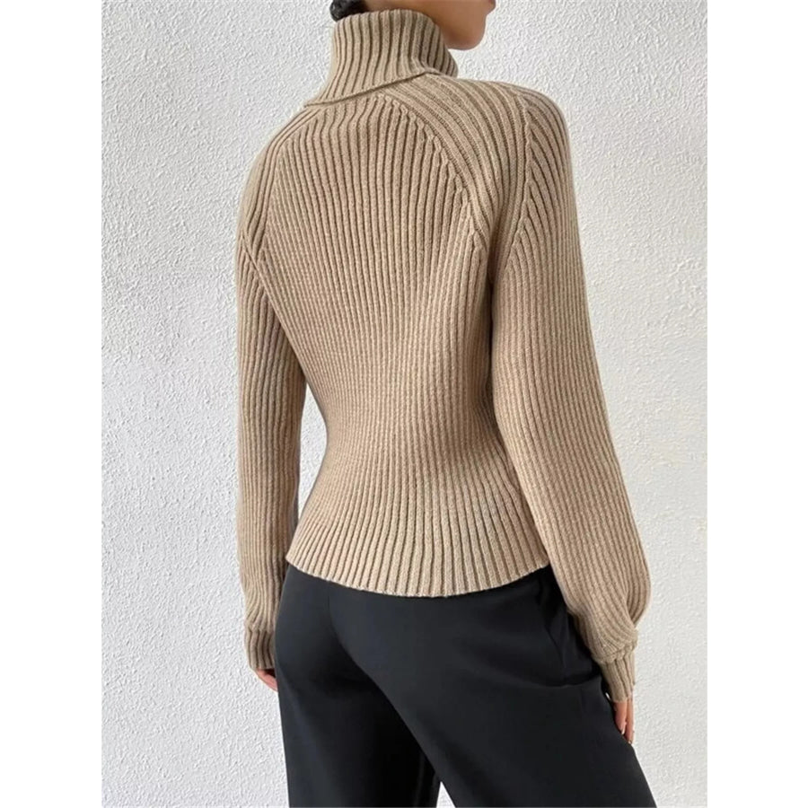 Ribbed Knit Turtleneck Sweater Apparel and Accessories