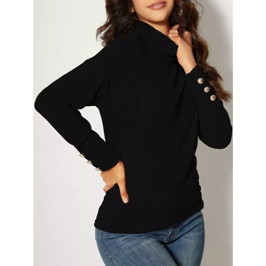 Ribbed Knit Turtleneck Sweater Black / S Apparel and Accessories