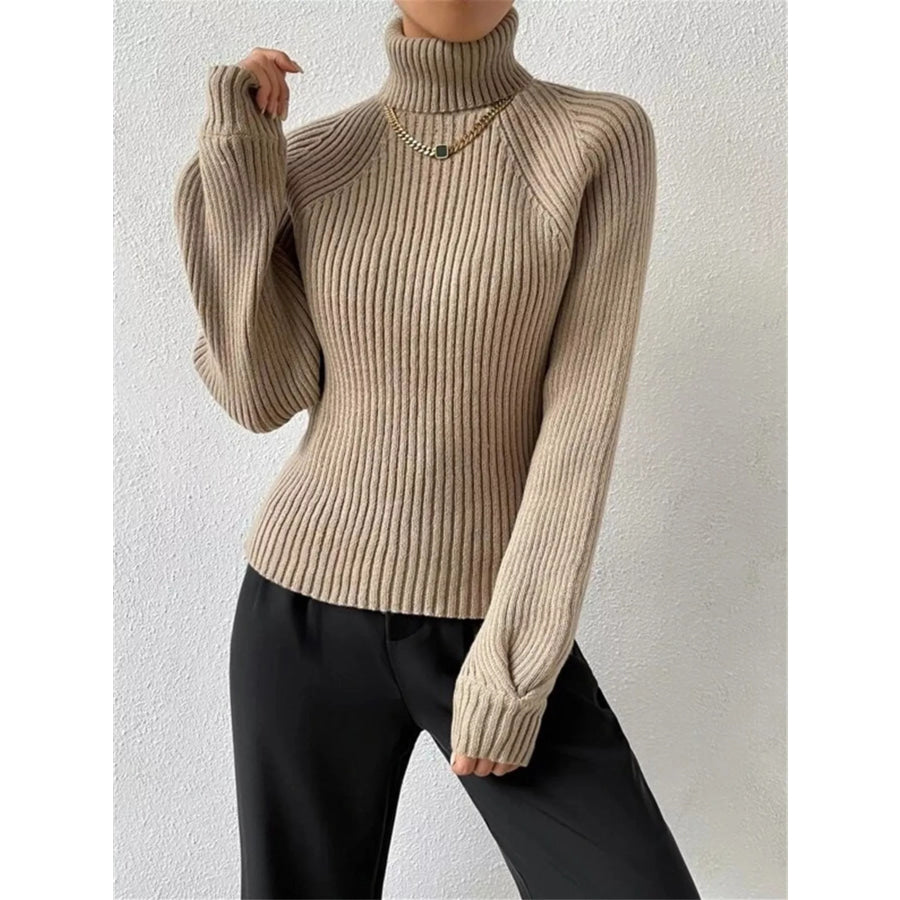 Ribbed Knit Turtleneck Sweater Mocha / S Apparel and Accessories