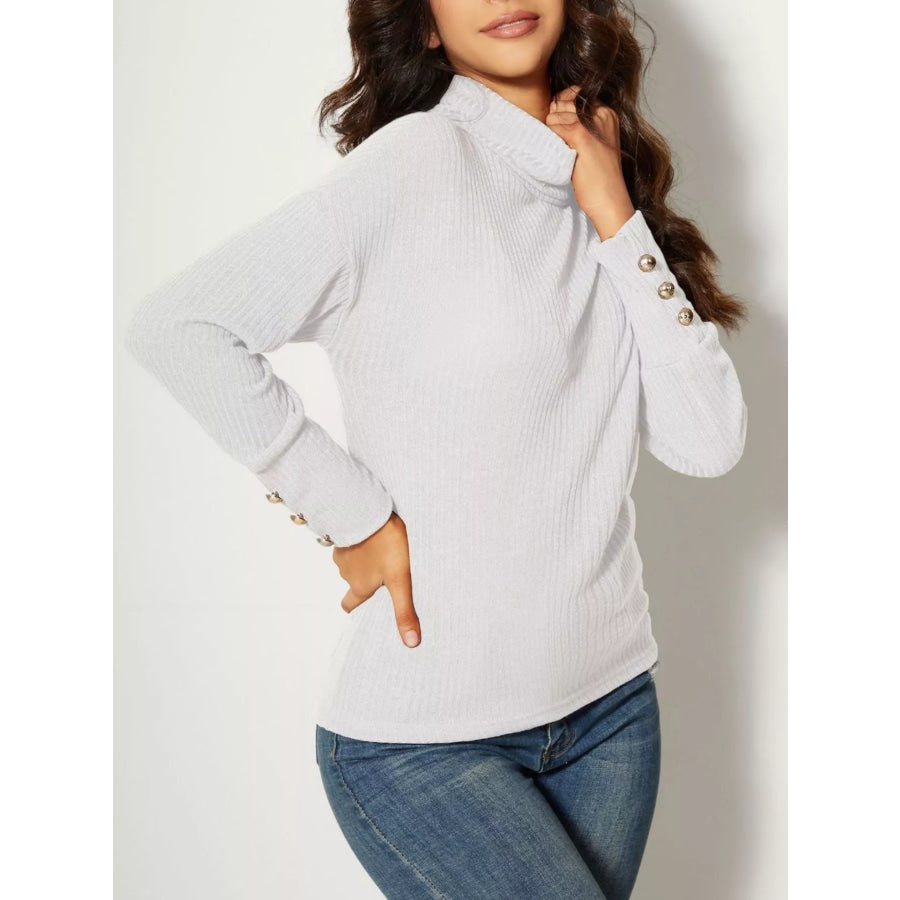 Ribbed Knit Turtleneck Sweater White / S Apparel and Accessories
