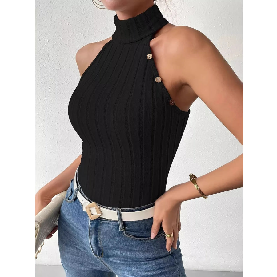 Ribbed Knit Turtleneck Tank Apparel and Accessories