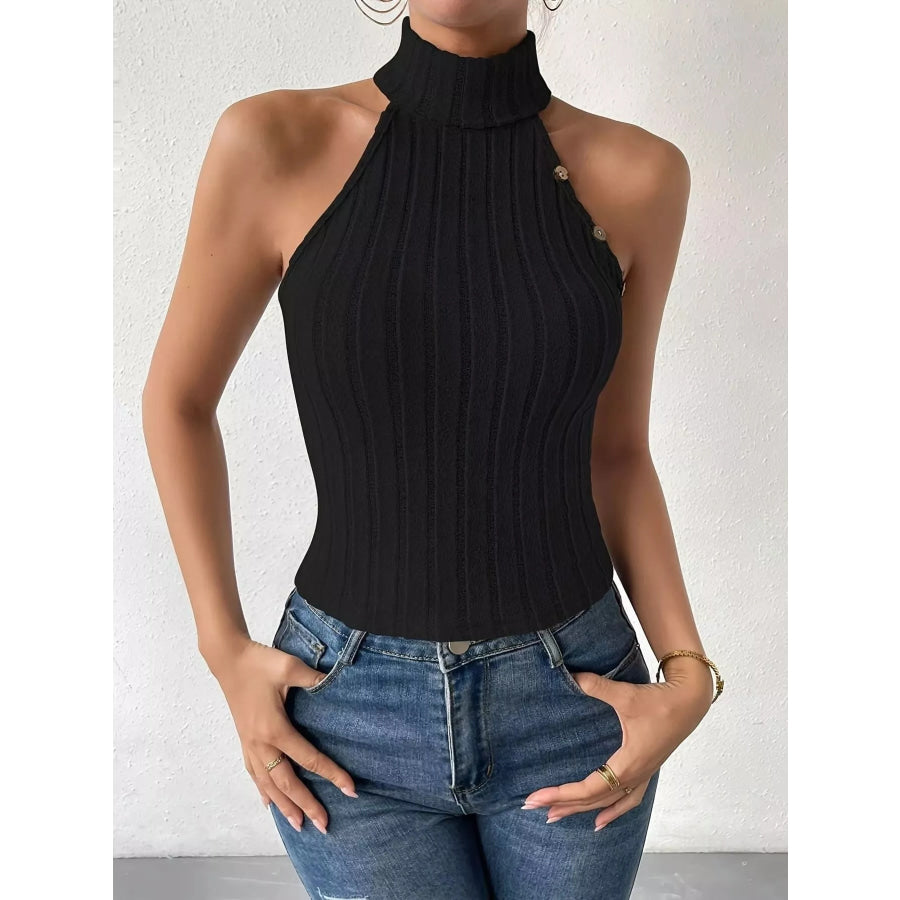 Ribbed Knit Turtleneck Tank Black / S Apparel and Accessories