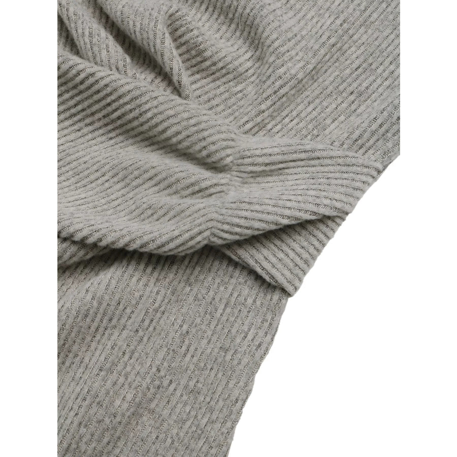 Ribbed Knit Twist Front Long Sleeve Midi Dress with Slit Apparel and Accessories