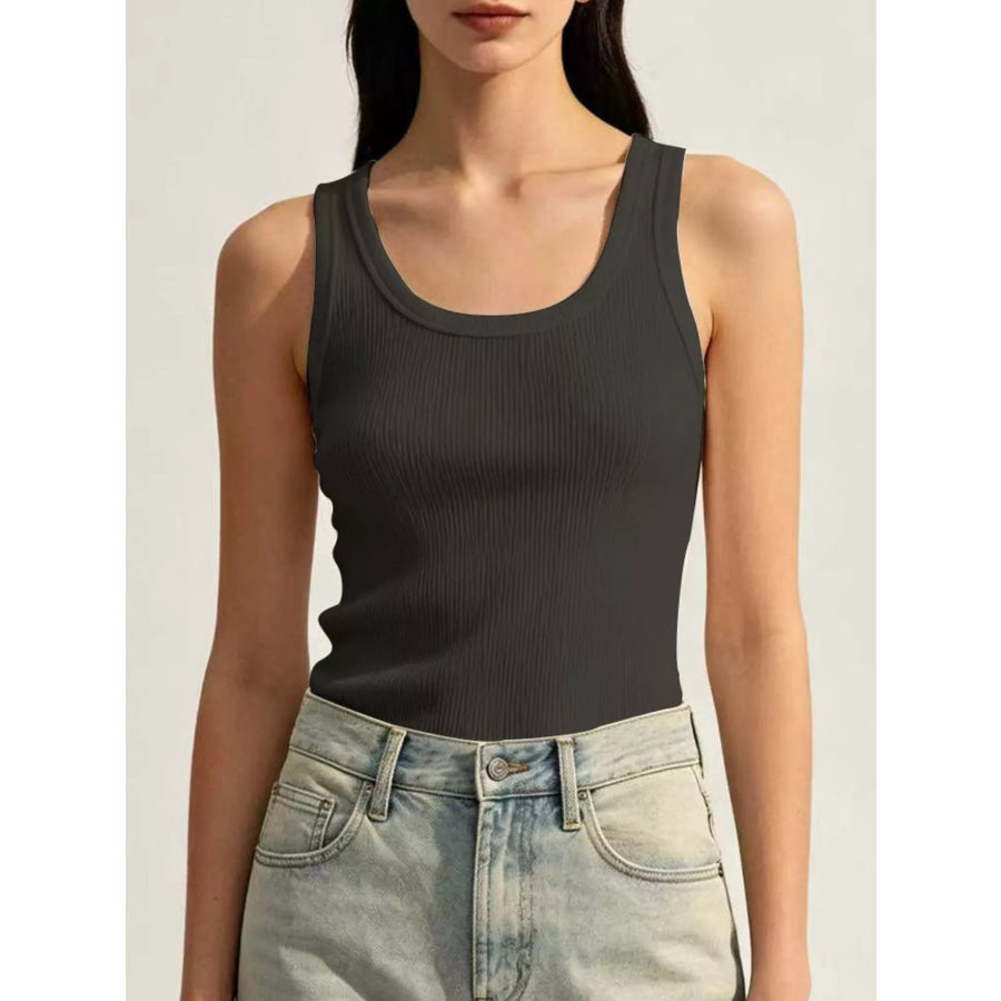 Ribbed Knit U-Neck Tank Black / S Apparel and Accessories