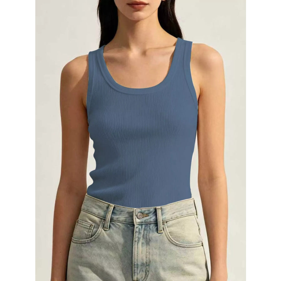 Ribbed Knit U-Neck Tank Blue / S Apparel and Accessories