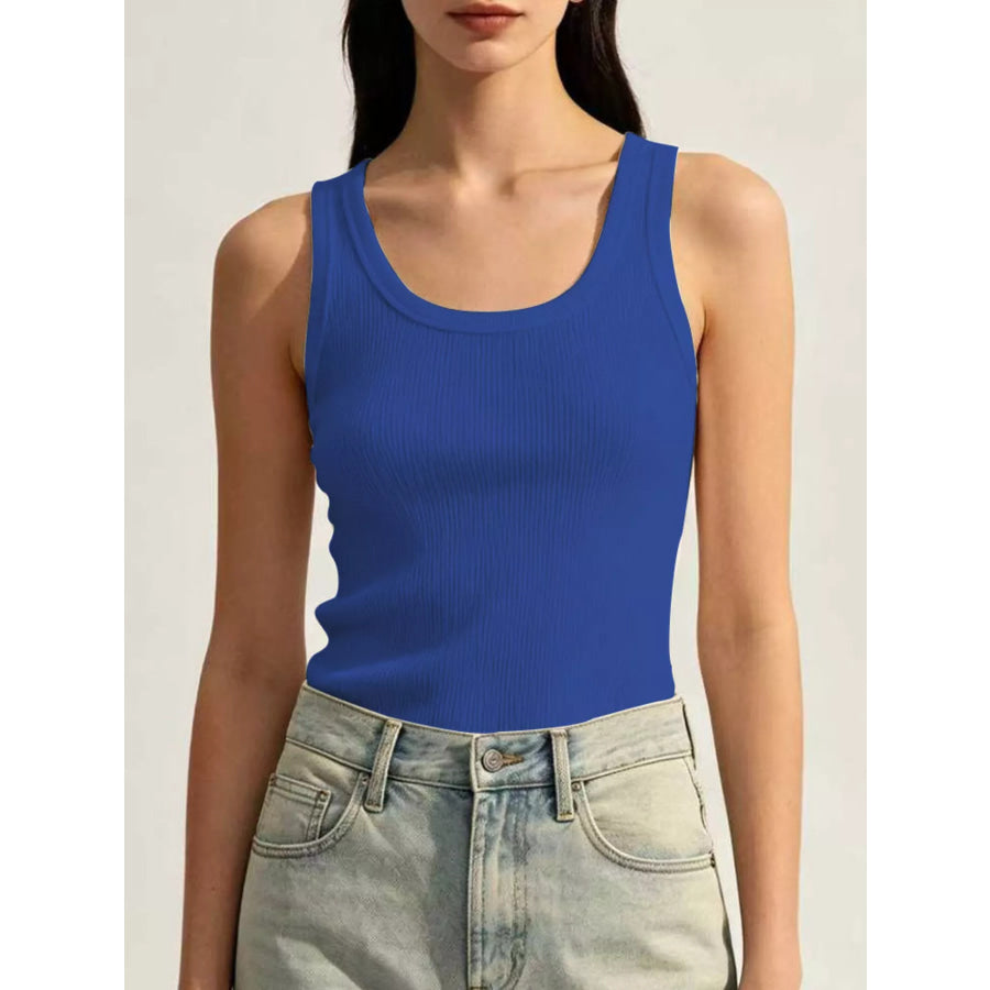 Ribbed Knit U-Neck Tank Dark Blue / S Apparel and Accessories