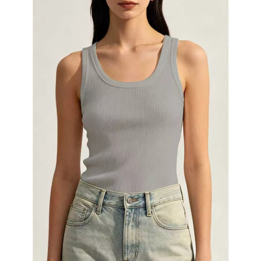 Ribbed Knit U-Neck Tank Gray / S Apparel and Accessories