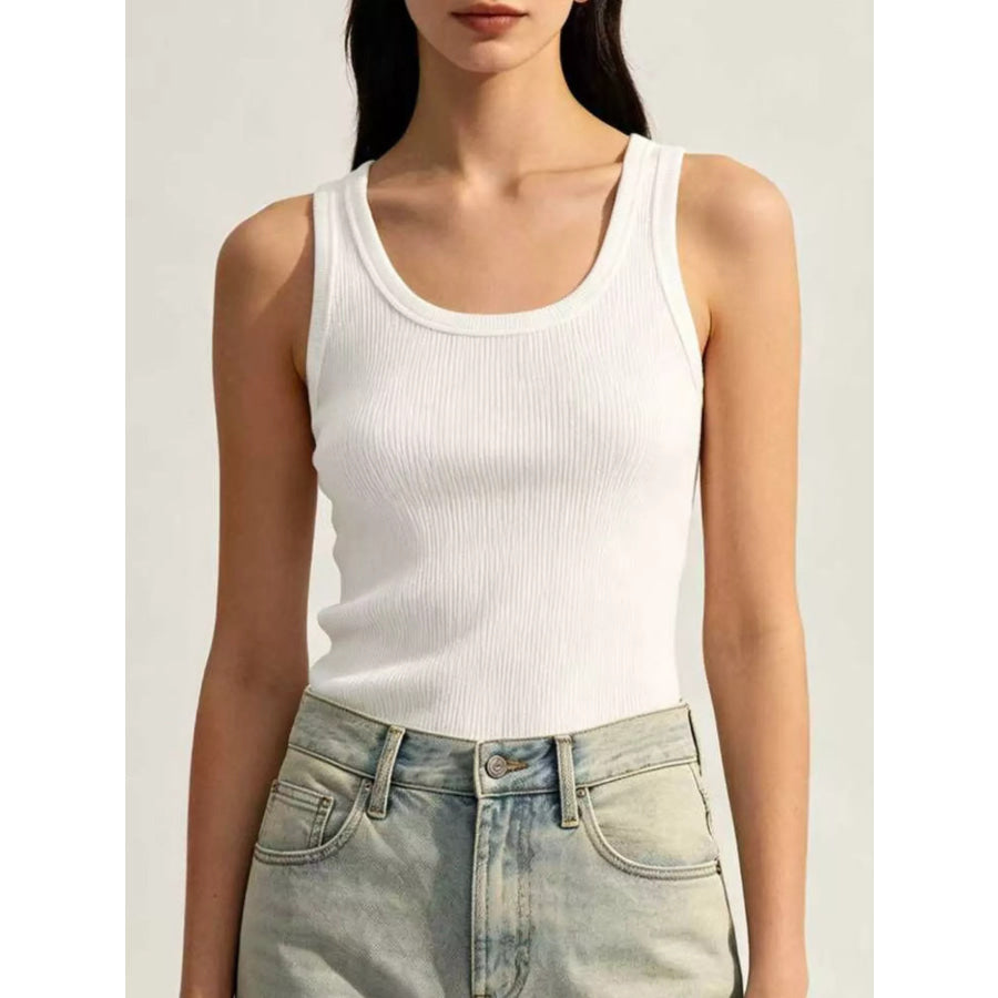 Ribbed Knit U-Neck Tank White / S Apparel and Accessories