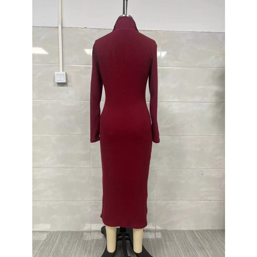 Ribbed Knit V-Neck Sweater Dress