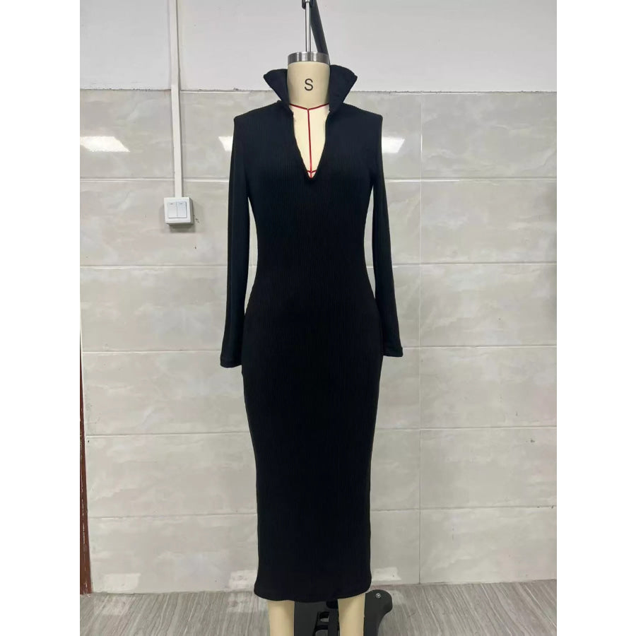Ribbed Knit V-Neck Sweater Dress